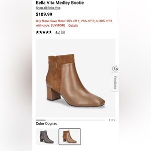 Never worn: Bella Vita Cognac Ankle Booties 10 WW